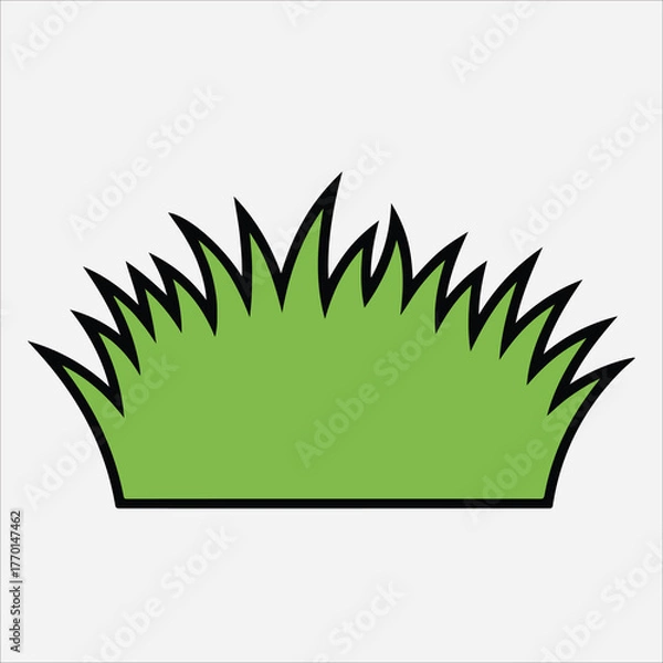 Fototapeta Simple green grass graphic with black outline on white background.