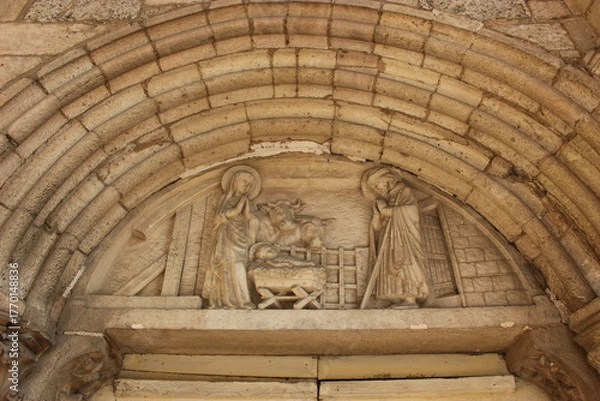 Obraz Auxonne, église Notre-Dame, tympan de la nativité (sous le porche couvert) - Gros plan