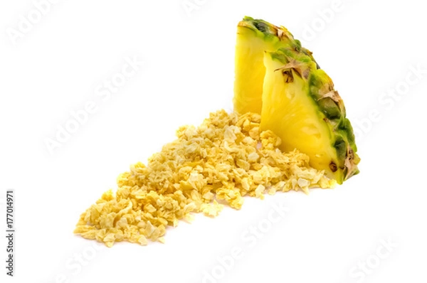 Obraz Freeze dried and fresh pineapple ananas on a white background.