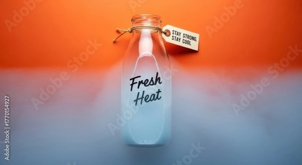 Fototapeta A vintage milk bottle with fresh heat concept and vapor inside