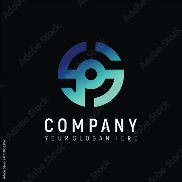 Fototapeta letter SP tech concept logo design vector template