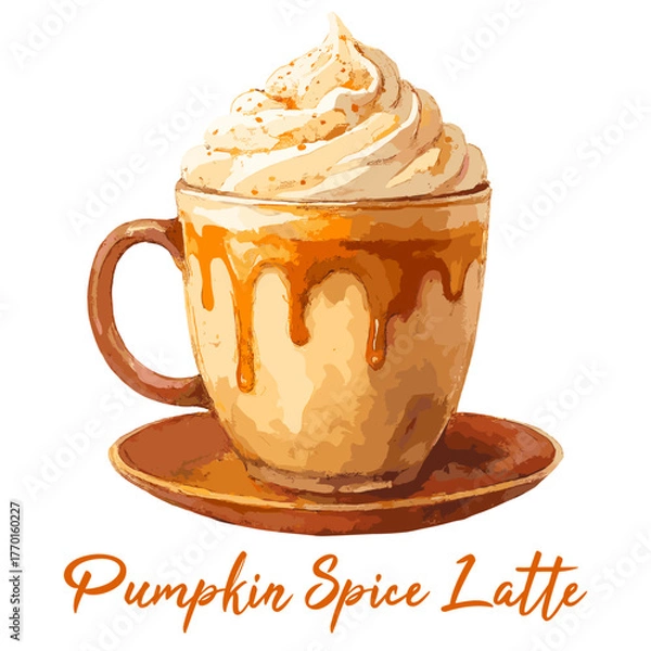 Obraz pumpkin spice latte in watercolor illustration style, isolated vector on transparent background