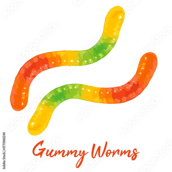 Obraz gummy worms candy in watercolor illustration style, isolated vector on transparent background