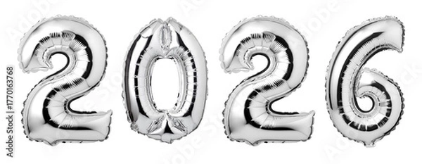Fototapeta Numbers 2026 made of  silver balloons isolated on white background.New year concept
