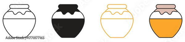 Fototapeta Honey jar icon set. Honey icon symbol in line, flat, and color style. Vector illustration.