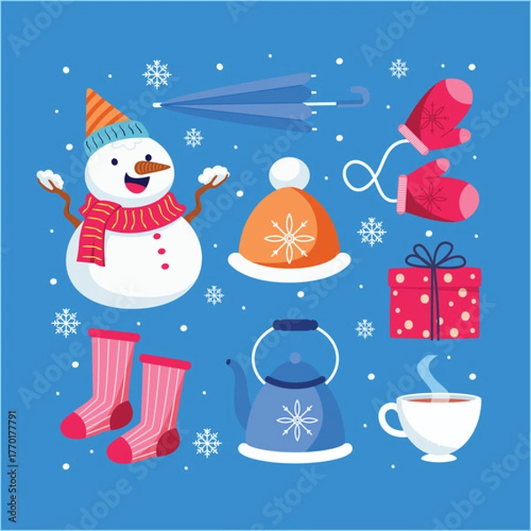 Fototapeta WINTER HAND DRAWN FLAT ELEMENT