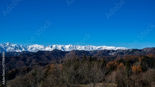 Obraz 冠雪の北アルプス　山並み　長野県白馬村