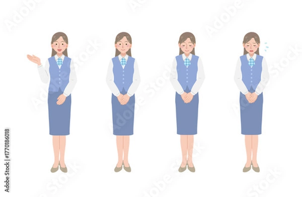 Obraz 丁寧な動作をする女性事務員のイラストセット（全身）