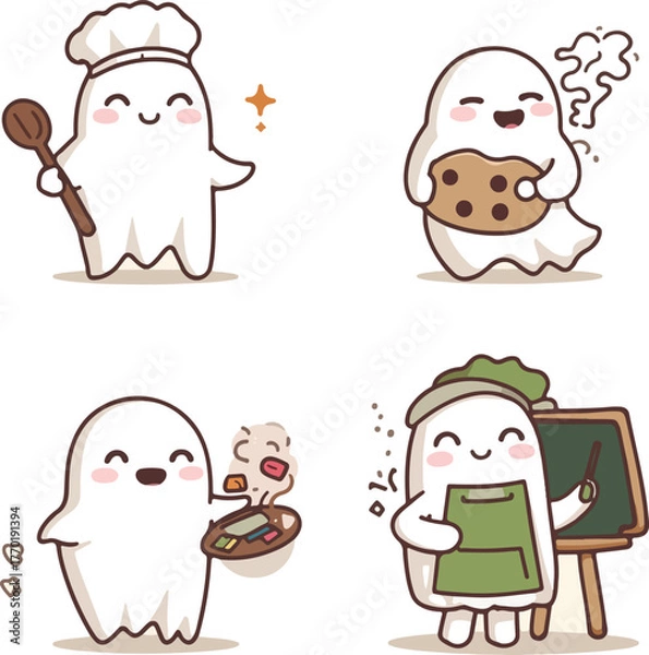 Fototapeta friendly spirits at work cute ghost occupations icon set