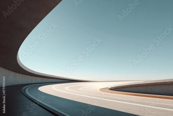 Fototapeta Minimalist concrete overpass curves sharply against a vast, clear sky