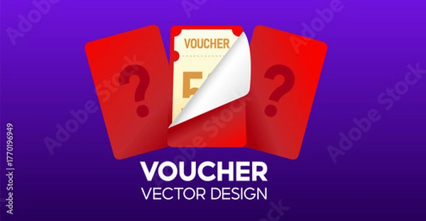 Fototapeta Mystery Voucher Vector Design with Hidden Discount on Purple Background