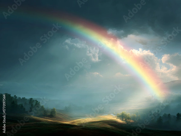 Obraz 호수 위에 떠오른 아름다운 무지개