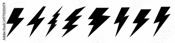 Obraz a collection of stylized black lightning bolt silhouettes on a white background