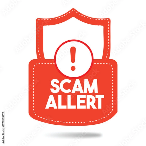 Fototapeta Scam Alert Warning Sign Concept with Red Triangle and Exclamation Mark Isolated on White Background for Cybersecurity and Fraud Prevention Design