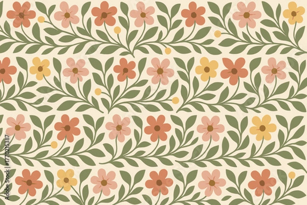 Fototapeta Harmony flow gentle composed flowers illustration vector floral leaves rows background botanical