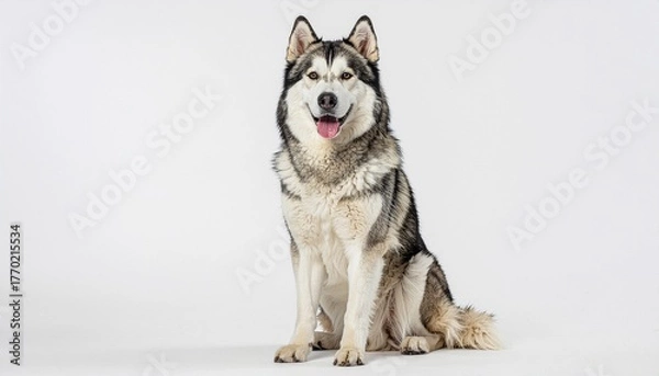 Obraz Majestic Siberian Husky Sitting on White Background with Playful Expression