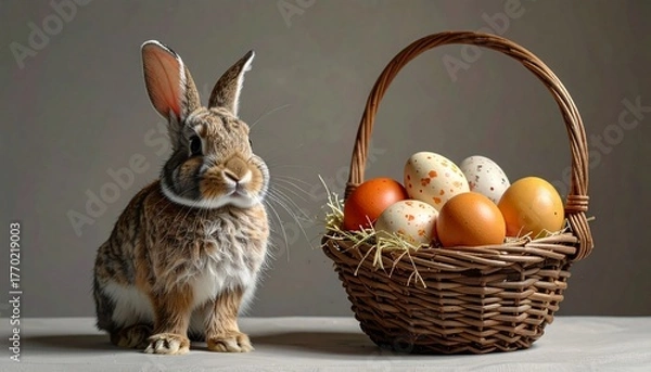 Fototapeta Easter rabbit and easter eggs