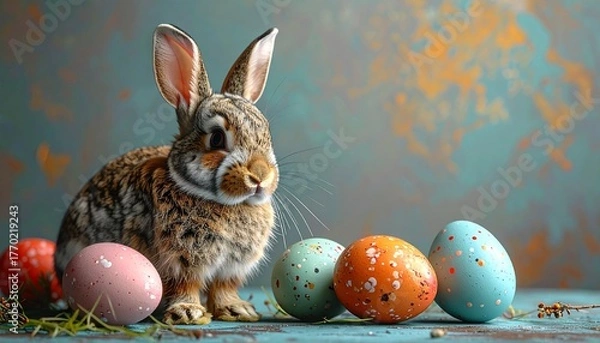 Fototapeta Easter rabbit and easter eggs