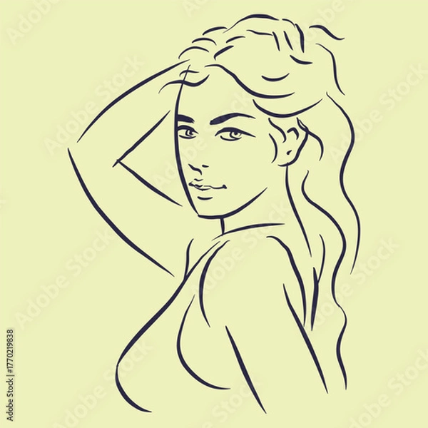 Fototapeta girl with long hair is posing vector for illustration card decoration