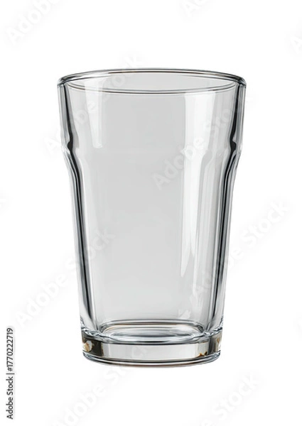 Fototapeta Clear pint glass, empty, with curved edges, against a black background