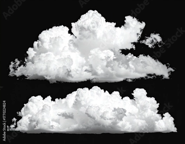 Obraz Two layers of fluffy white clouds against black