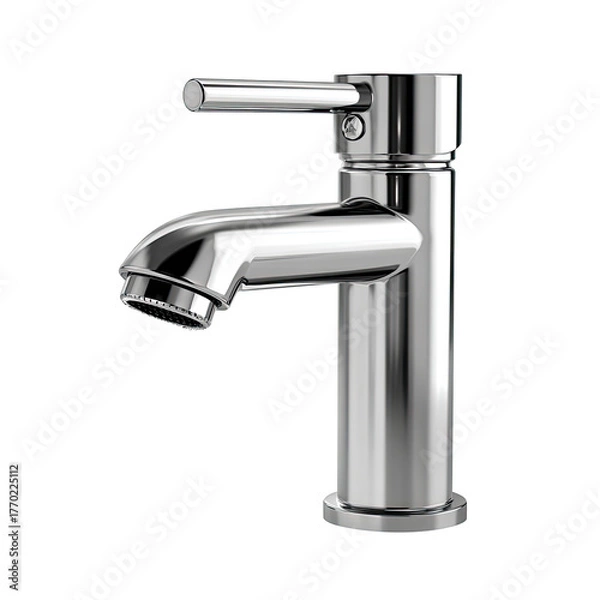 Fototapeta Sleek chrome faucet against black backdrop; modern, minimalist design