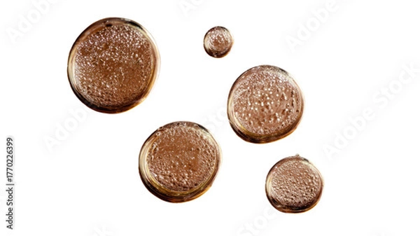 Fototapeta Amber fluid droplets, textured, with glossy reflections