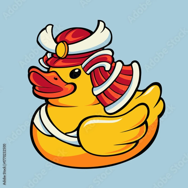 Obraz Duck toy with a samurai helmet