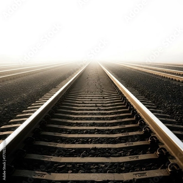 Fototapeta A train track in the middle of a foggy day