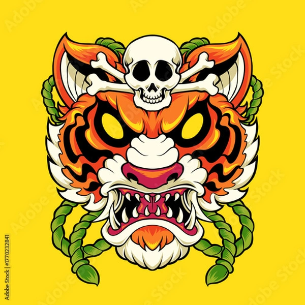 Obraz Tiger and skull head cartoon