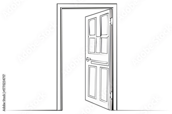 Fototapeta Open Door Outline, Doorway View, Entry Point, White Isolated, Freedom