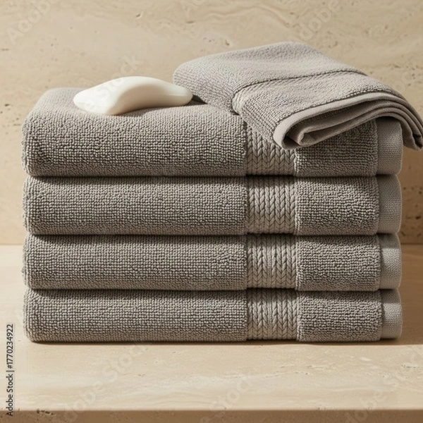 Fototapeta A stack of towels sitting on top of a table