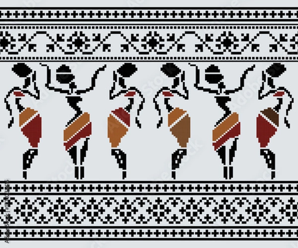 Fototapeta Various patterns in geometric shapes, seamless horizontal design for backgrounds, decoration, fabrics, clothing.