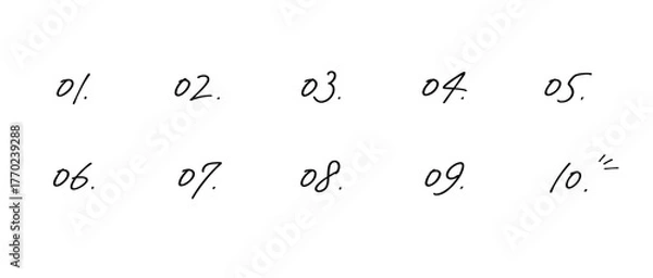 Obraz シンプルな手書きの数字セット　塗りなし
