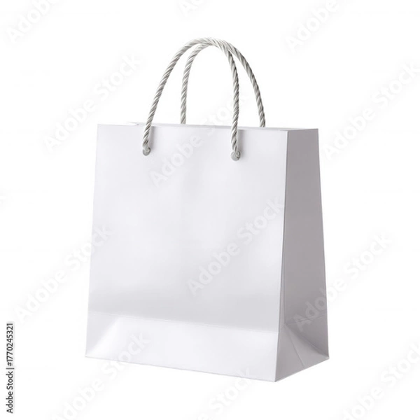 Fototapeta White shopping bag with twisted handle for retail, fashion, purchase, and gift packaging element. design Transparent background