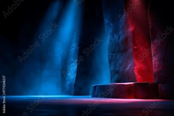 Obraz Abstract Cave Interior with Blue and Red Lighting Surreal Artistic Atmosphere