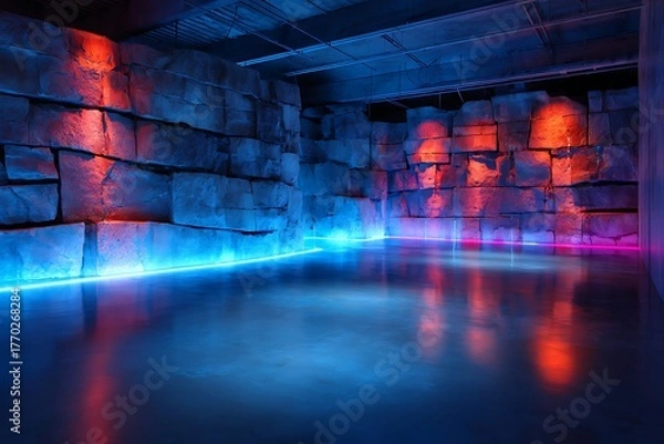 Obraz Colorful Led Light Wall in Modern Indoor Space for Creative and Event Uses