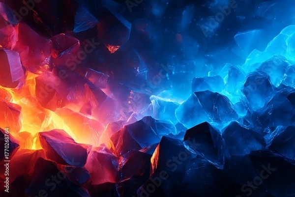 Obraz Abstract Ice Crystals with Vibrant Blue and Orange Colors in Artistic Digital Artwork