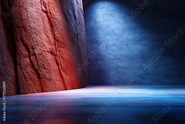 Obraz Abstract Red and Blue Textured Wall with Colored Floor in Modern Space