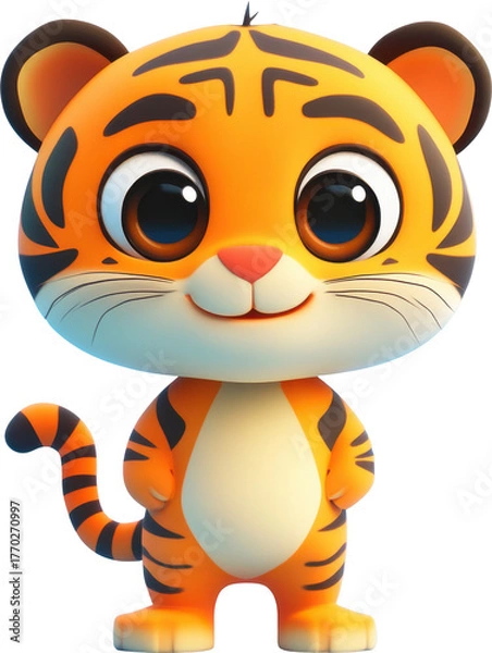 Obraz Tiger cub standing cute cartoon animal isolated on transparent background