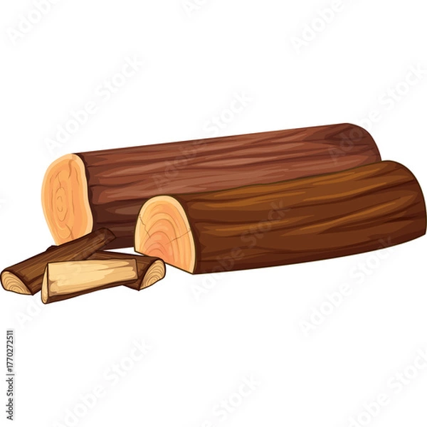 Fototapeta Two Brown Wood Logs and Small Branches on Transparent Background Natural Resources Rustic Style Detailed Illustration