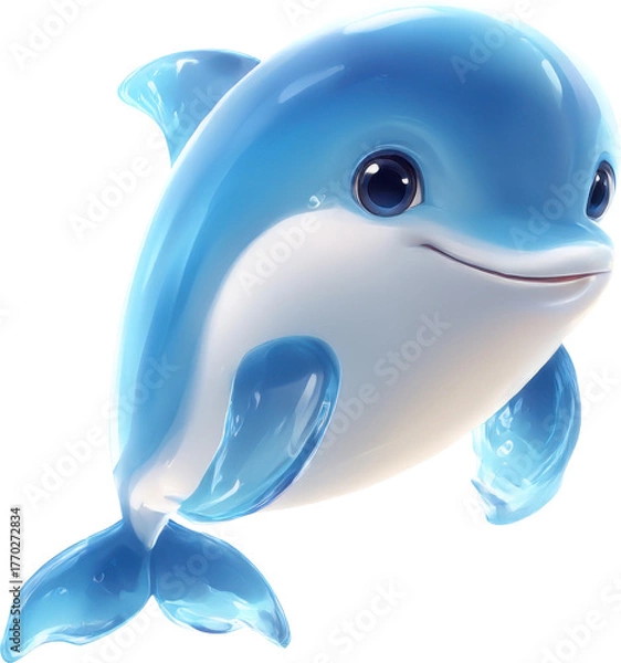 Fototapeta Dolphin smiling playful ocean animal cartoon isolated on transparent background