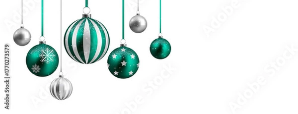 Obraz Silver and mint christmas balls  on background	