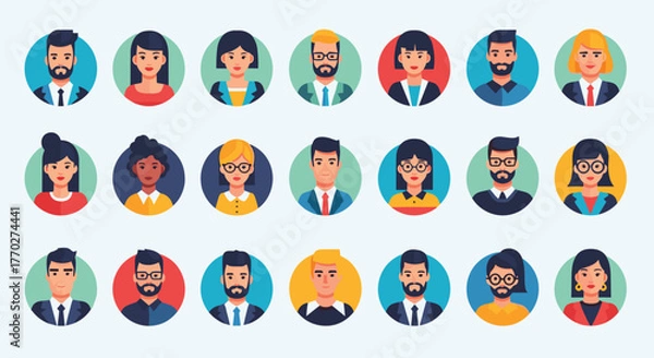 Fototapeta Diverse professional team avatars showcasing a modern, inclusive workplace for dynamic business presentations and team building