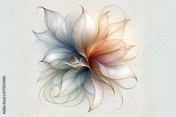Fototapeta Delicate white abstract flower with soft lines and light shades, symbolizing purity and calmness.