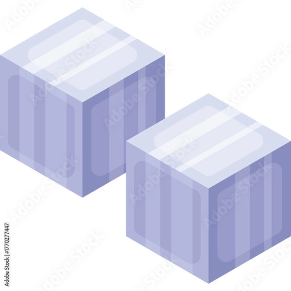 Fototapeta Two Cubes Geometric Shapes Light Purple Isometric View Transparent Background Clean Simple Design