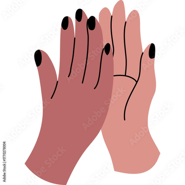Fototapeta Two Clapping Hands with Black Painted Nails in a High Five Gesture Against a White Background Symbolizing Celebration and Agreement