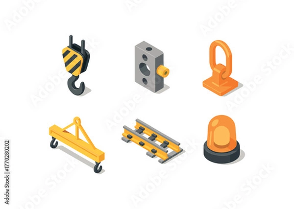 Obraz isometric icon items isolated on white background lifting zone crane hook lifting zone load cell sensor lifting zone safety harness anchor lifting zone spreader beam lifting zone gantry