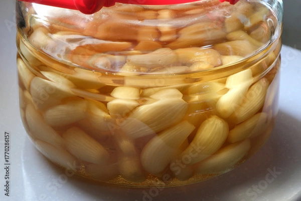 Obraz ガラス瓶につけたラッキョ