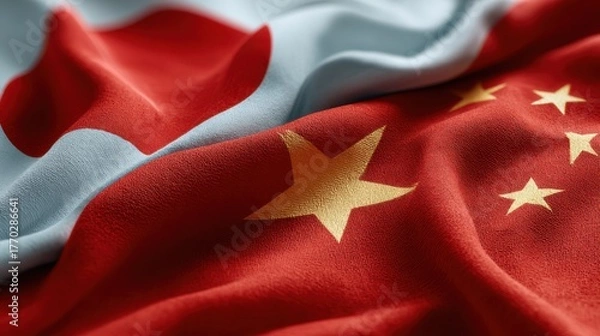 Fototapeta Flags of China and Japan folded together symbolizing the relationship between two nations